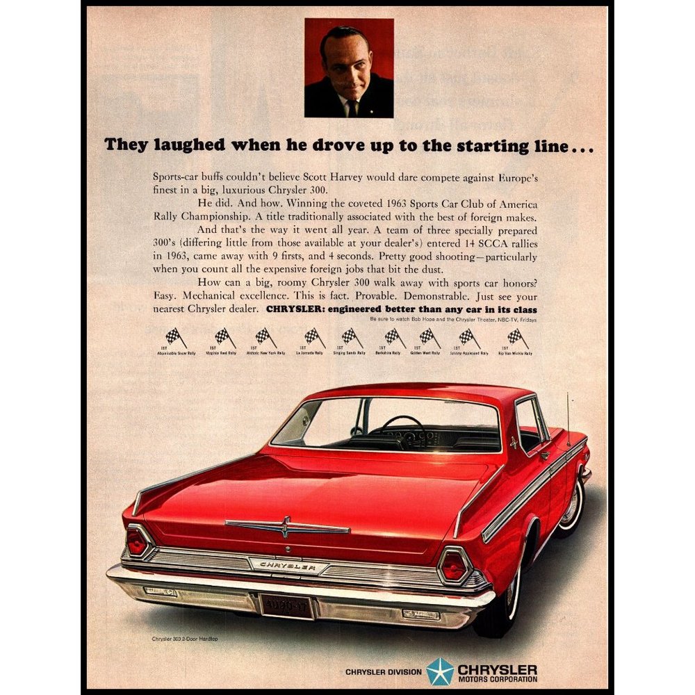 1964 Chrylser 300 2 Door Hardtop Vintage Print Ad Scott Harvey Rally Wall Art